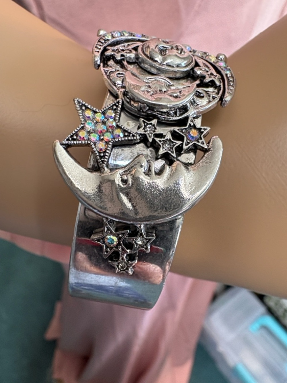 Kirks Folly Silver Moon and Stars Bracelet with Aurora Rhinestones - Picture 3 of 6